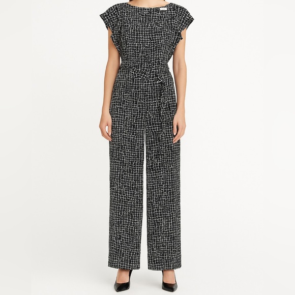 Calvin Klein Black & White Abstract Print Jumpsuit w/ Belt โ Size 6 NWT - Picture 1 of 8